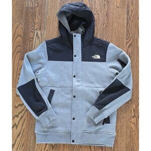 Men's The North Face Jacket Gray High Rail Fleece Lined Hoodie Snap Down M